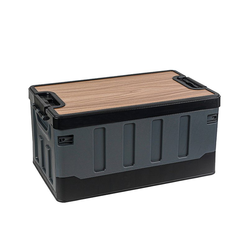 Factory custom outdoor plastic camping folding bin crate with seat back plastic car storage box for finishing box organizers