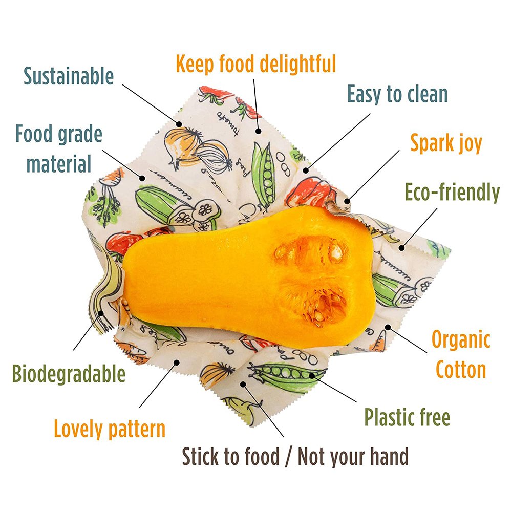 Organic Reusable Cotton Beeswax Food Wrap Roll Sustainable & Biodegradable Natural Alternative to Plastic Bags Food Storage