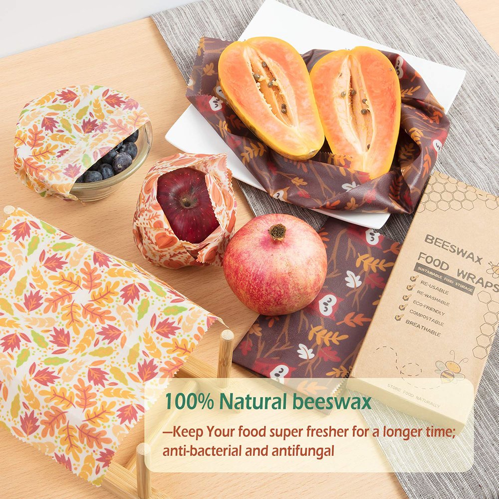 Organic Reusable Cotton Beeswax Food Wrap Roll Sustainable & Biodegradable Natural Alternative to Plastic Bags Food Storage
