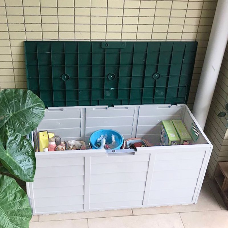 Outdoor Waterproof Resistant Lockable Storage Box Gallon Deck Box Rods Large Resin Storage Bin for Garden Tools