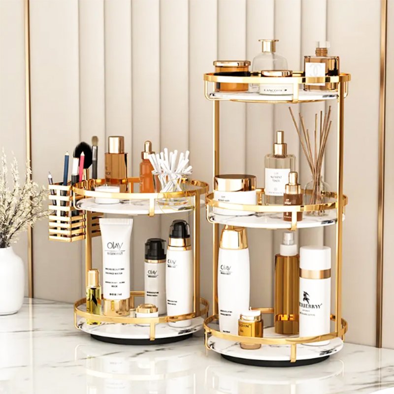 360 Rotating Cosmetic Storage Box with Lipstick Holder High Quality Bathroom Shelf Countertop Organizer Makeup Brush Rack