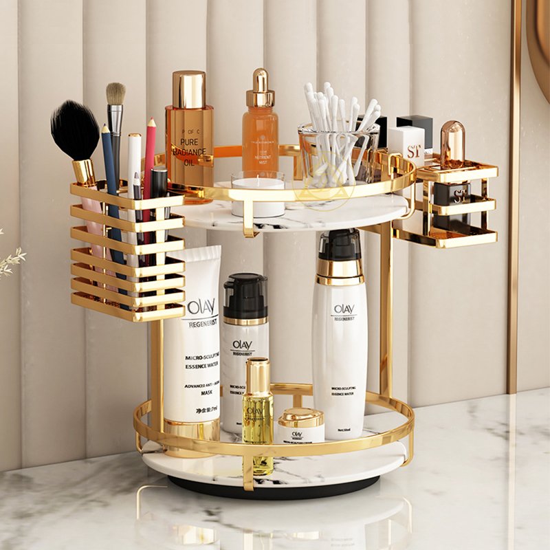 360 Rotating Cosmetic Storage Box with Lipstick Holder High Quality Bathroom Shelf Countertop Organizer Makeup Brush Rack