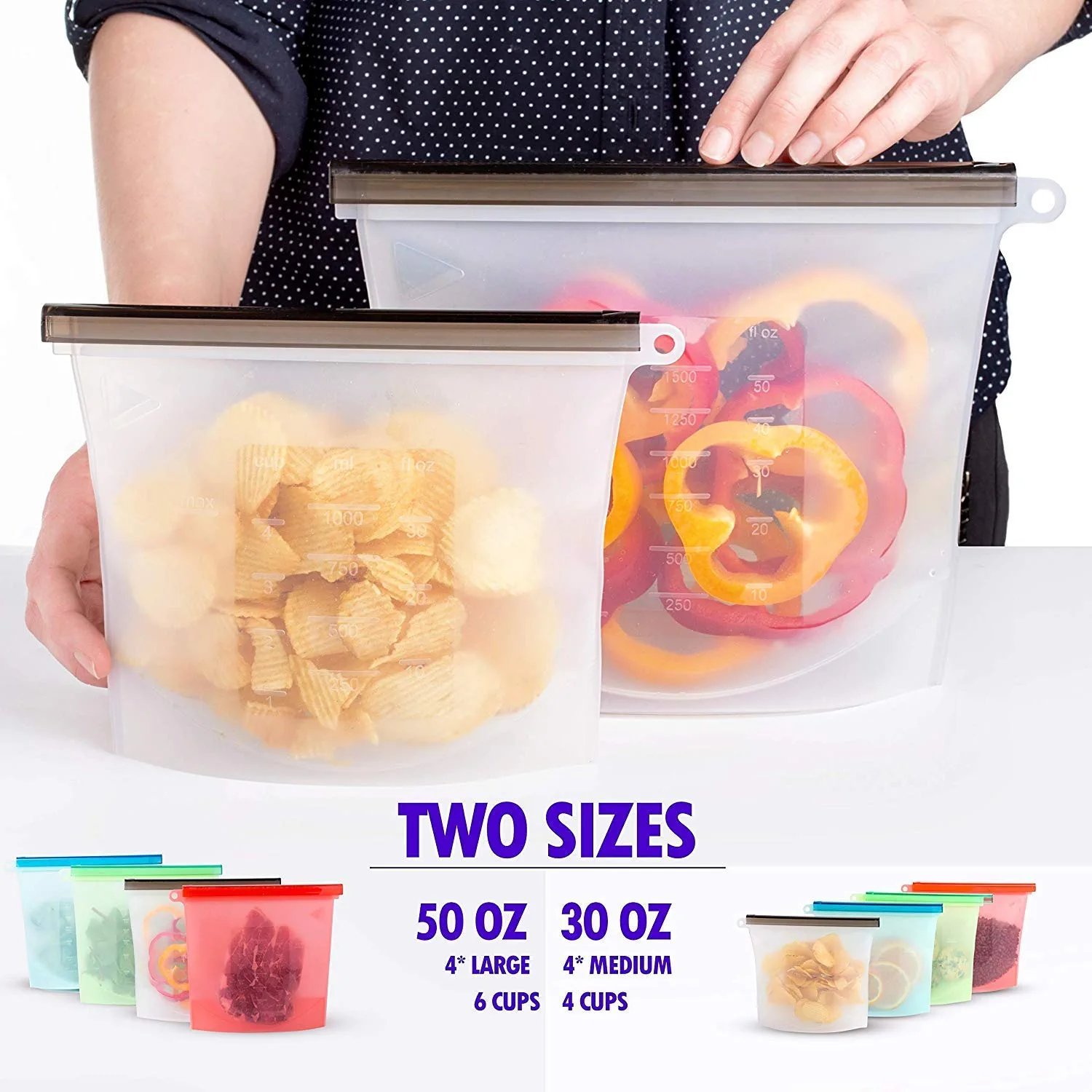 Airtight Zip Seal Bags Fresh Fridge Food Milk Bag Food Storage Bag Preservation Reusable Silicone Food Package Screen Printing