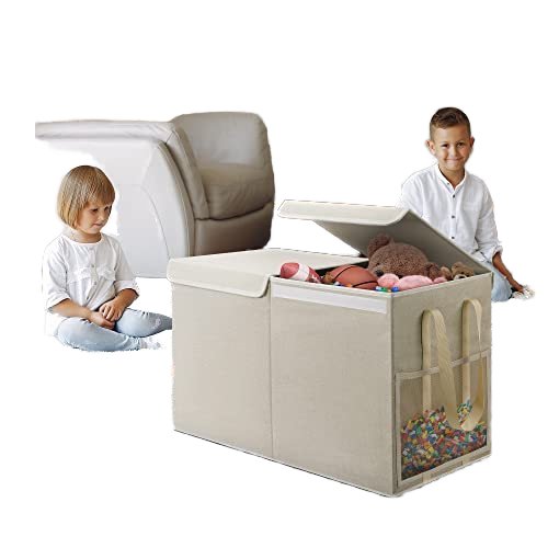 foldable toys storage box with mesh pocket 2 compartments cabinet storage bin clothes organizer