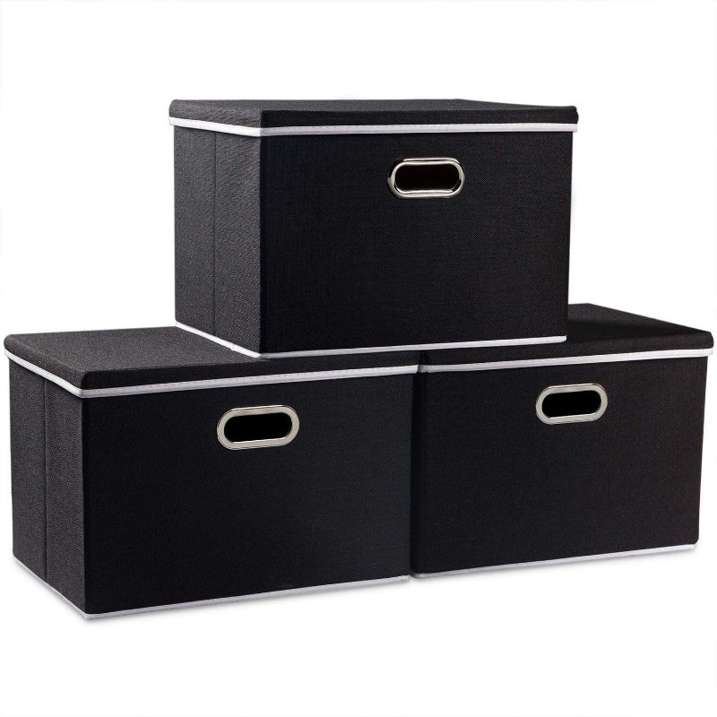 3 Pack Storage Bins Cubes Foldable Heavy Duty Fabric Storage Box Basket Containers With Lid