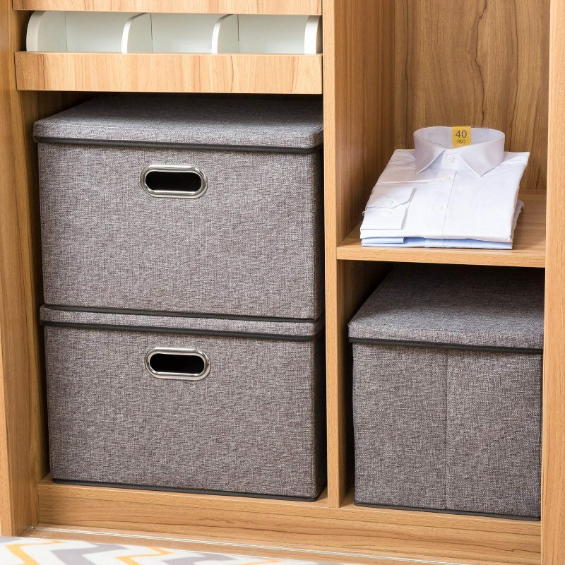 3 Pack Storage Bins Cubes Foldable Heavy Duty Fabric Storage Box Basket Containers With Lid