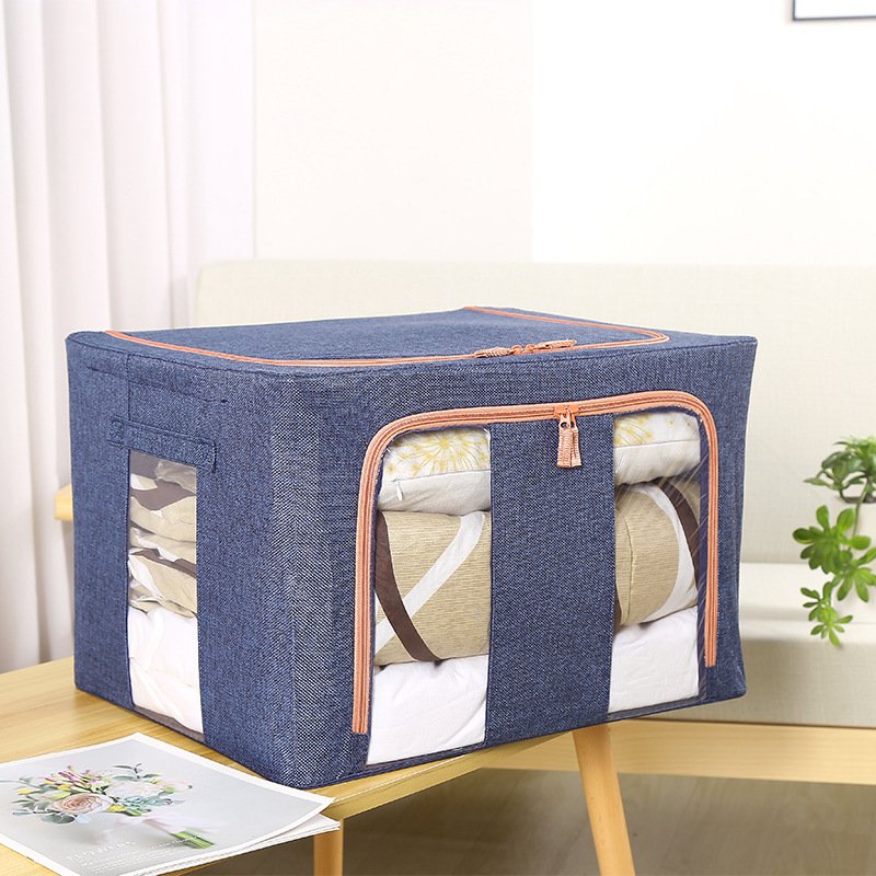 KUYUE Frame Box Dustproof Linen Cloth Finishing Box Can Be Large Folding Box Foldable Blue Clothing Organizer Canvasw Steel 1.31