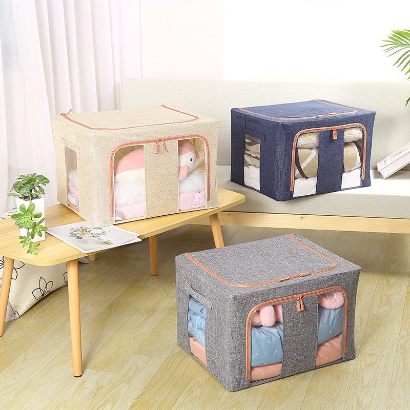 KUYUE Frame Box Dustproof Linen Cloth Finishing Box Can Be Large Folding Box Foldable Blue Clothing Organizer Canvasw Steel 1.31