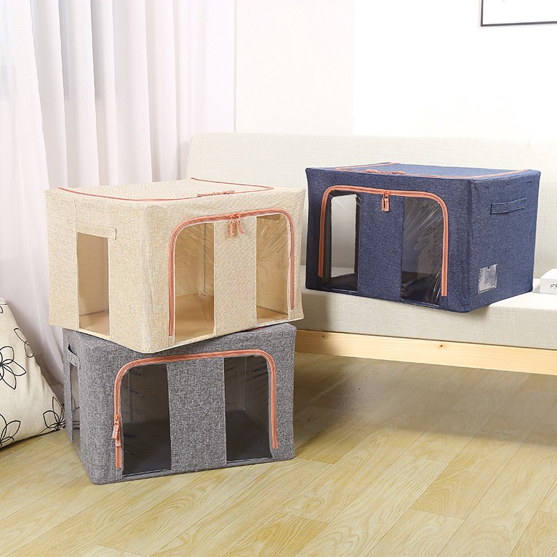 KUYUE Frame Box Dustproof Linen Cloth Finishing Box Can Be Large Folding Box Foldable Blue Clothing Organizer Canvasw Steel 1.31