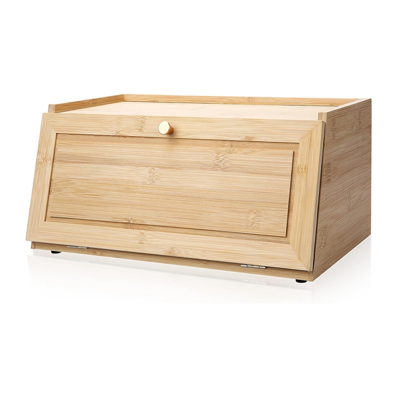 natural retro kitchen countertop wooden bread food storage box assembly bamboo bread box for kitchen food storage