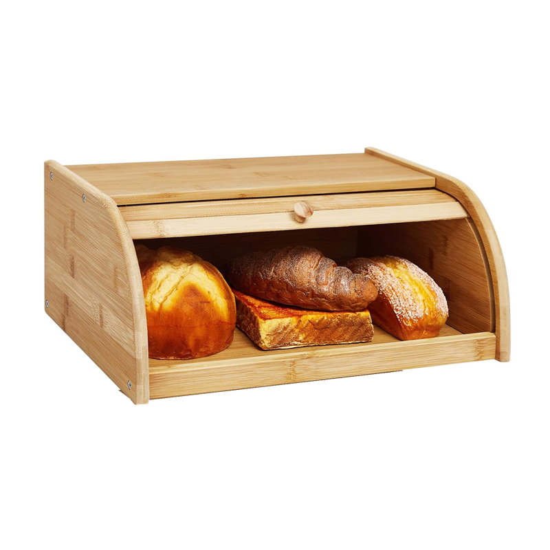 natural retro kitchen countertop wooden bread food storage box assembly bamboo bread box for kitchen food storage