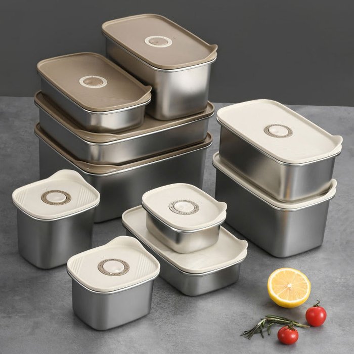 Food Grade Quick Freezing Multi-purpose Stainless Steel Household Crisper Box Meal Prep Airtight Metal Food Container Set