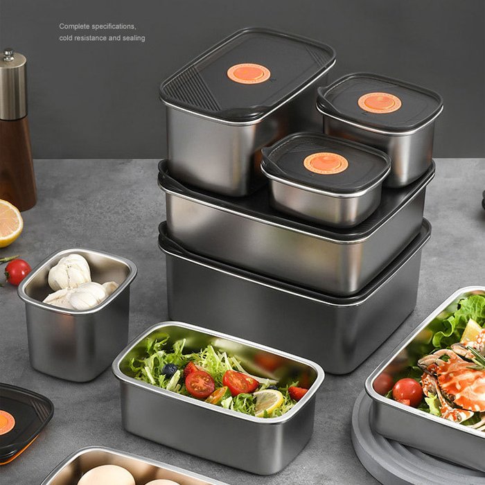 Food Grade Quick Freezing Multi-purpose Stainless Steel Household Crisper Box Meal Prep Airtight Metal Food Container Set
