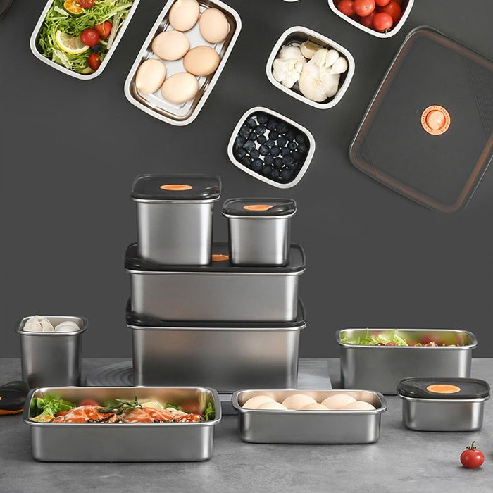 Food Grade Quick Freezing Multi-purpose Stainless Steel Household Crisper Box Meal Prep Airtight Metal Food Container Set