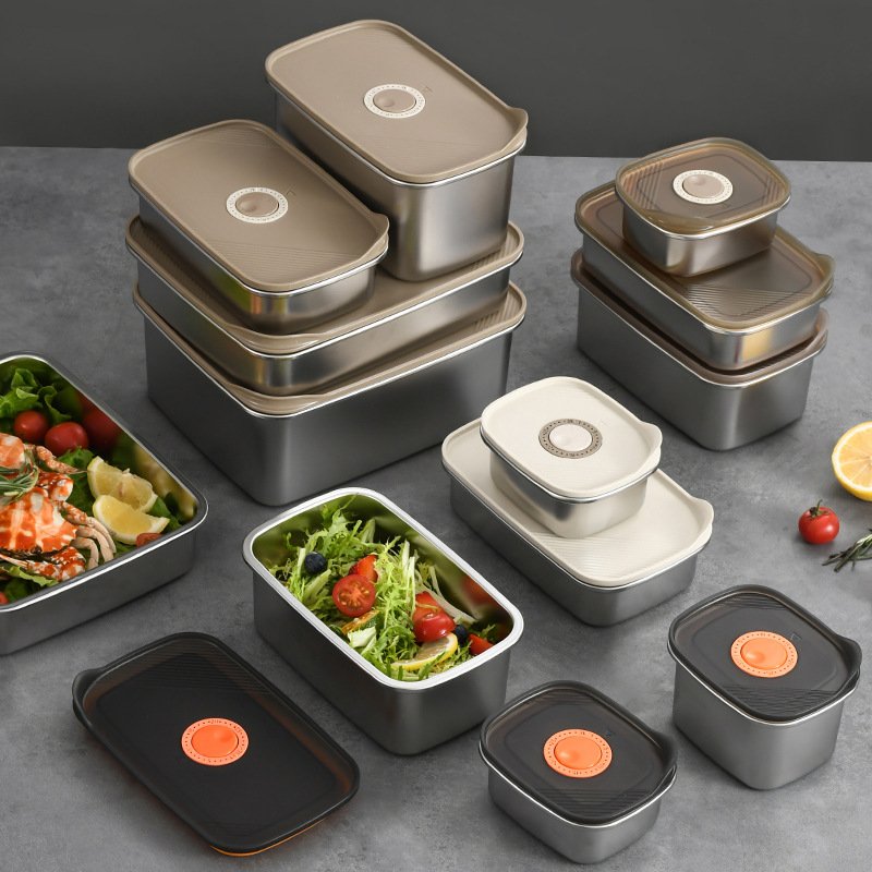 Food Grade Quick Freezing Multi-purpose Stainless Steel Household Crisper Box Meal Prep Airtight Metal Food Container Set