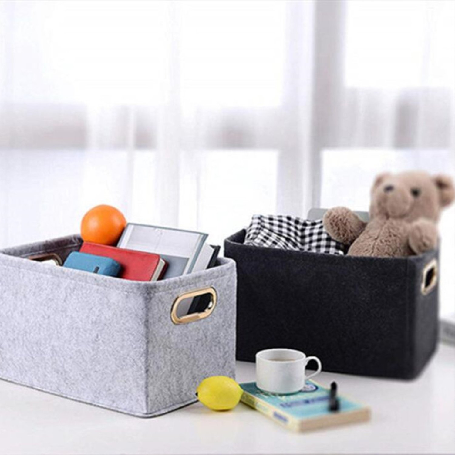 Storage Box Linen Foldable Box with Handle Black Grey Sundries Organizer BoxLarge Capacity Drawer