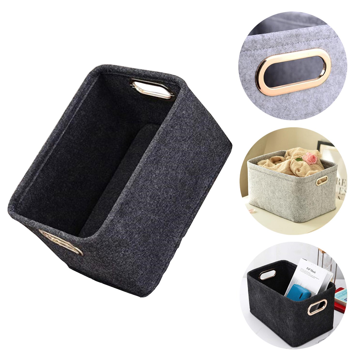 Storage Box Linen Foldable Box with Handle Black Grey Sundries Organizer BoxLarge Capacity Drawer