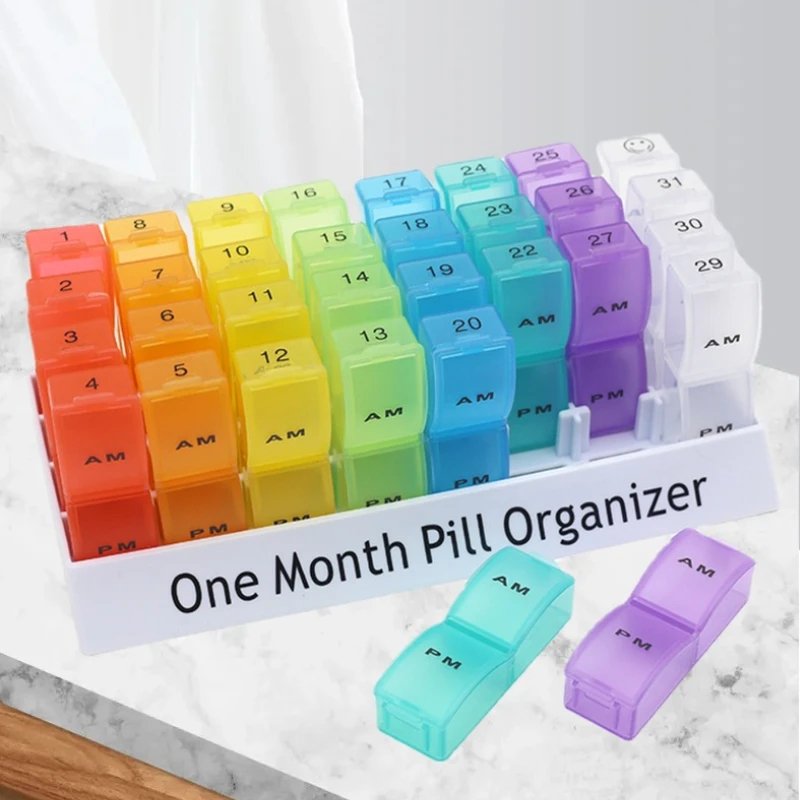 Large Plastic Monthly Pill Organizer 30 Days 2 Times One Day Dispenser Storage Box for Vitamins Medicine Fish Oils