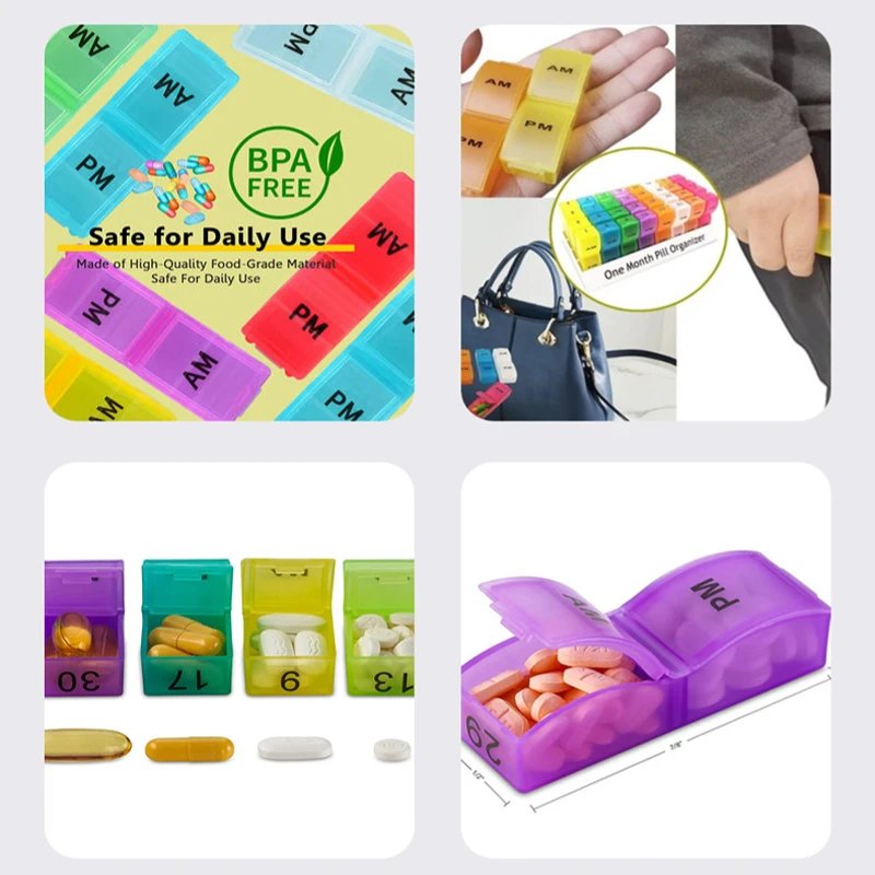Large Plastic Monthly Pill Organizer 30 Days 2 Times One Day Dispenser Storage Box for Vitamins Medicine Fish Oils