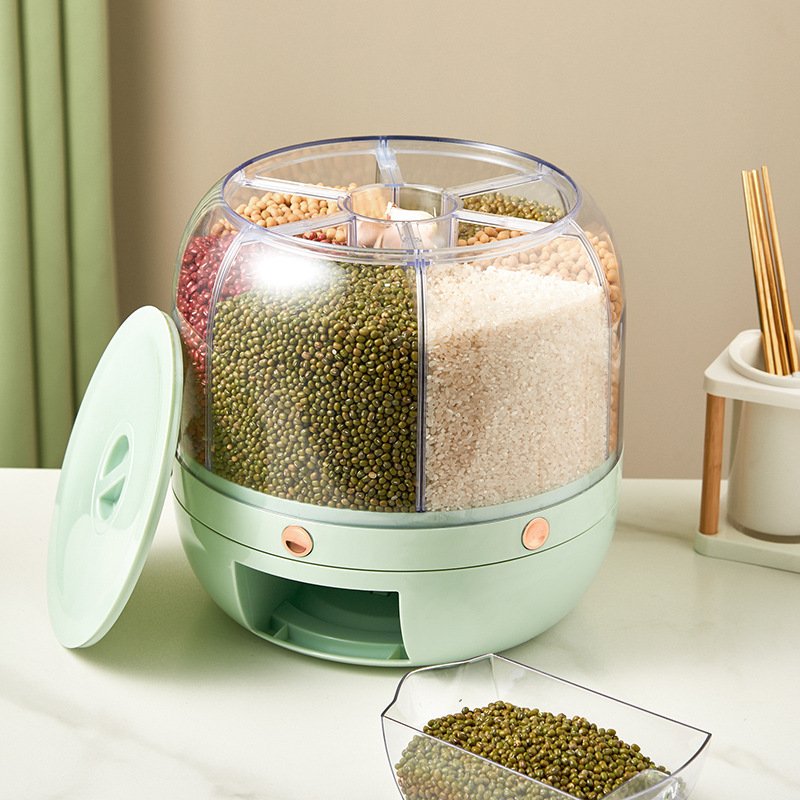 Kitchen Storage 360 Degree Rotating Food Dispenser Measuring Cylinder With Lid Moisture Resistant Household