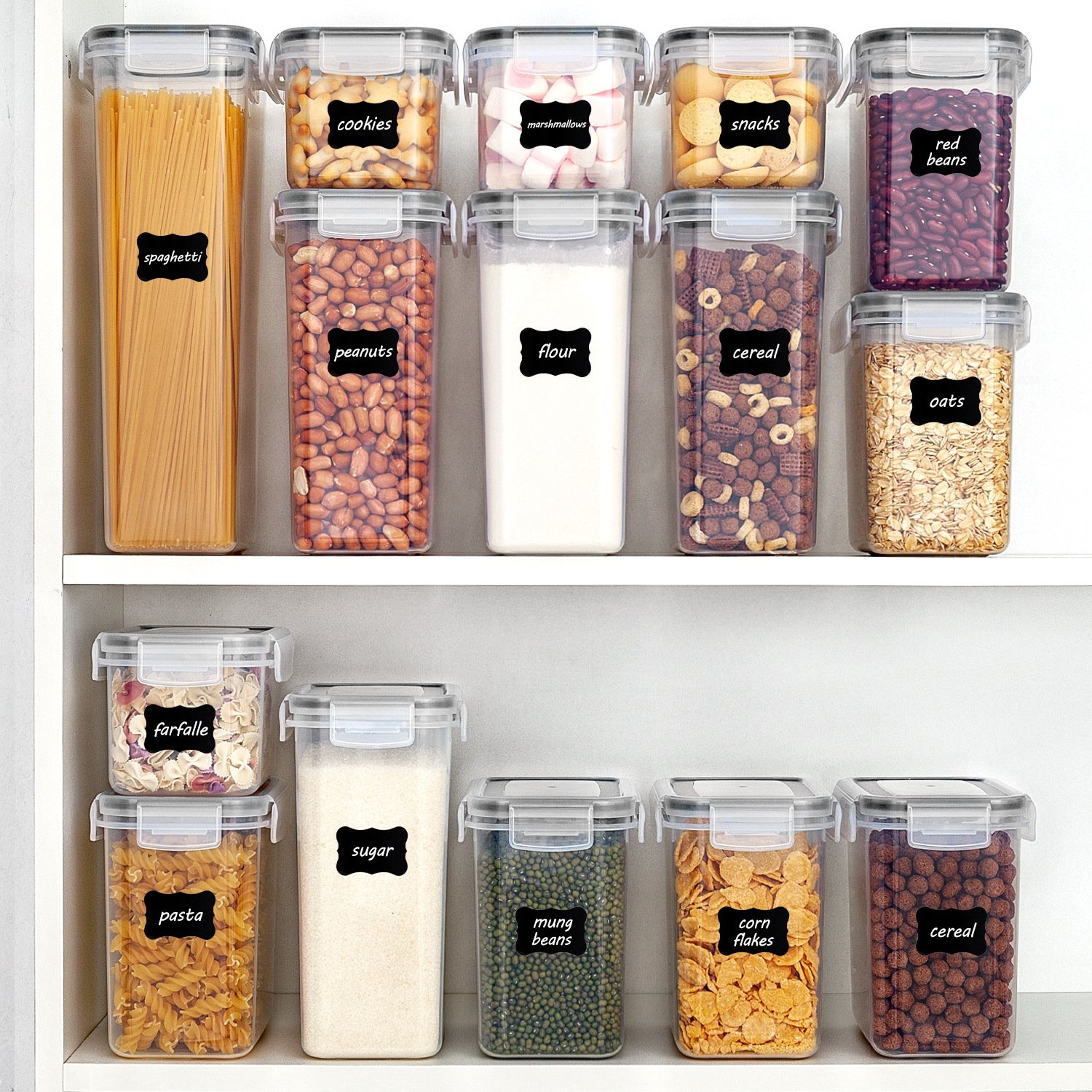Hot sale 15 pcs BPA Free Plastic Airtight Food Storage Containers Set with Lids Include 24 Labels 1 Marker and Spoons