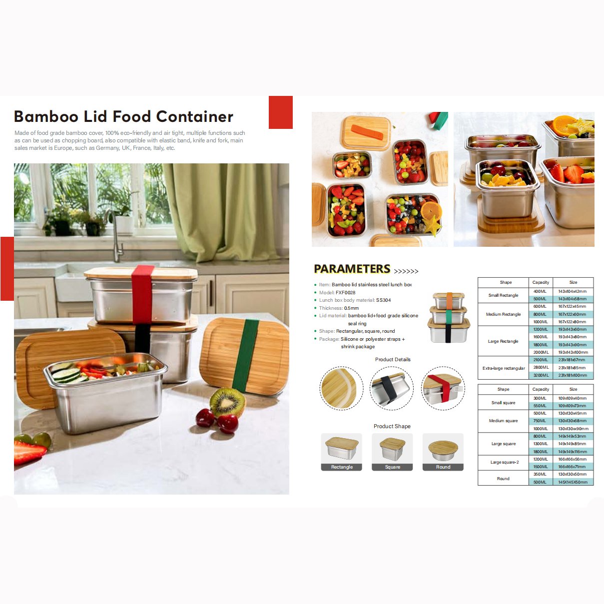 Baming 2024 High End lunch box with bamboo lid stainless steel bento box Take-away food containers bamboo hot lunch box kids