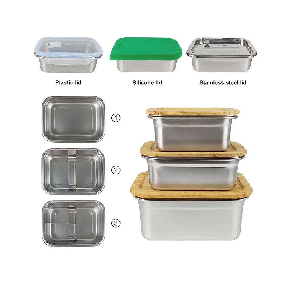 Baming 2024 High End lunch box with bamboo lid stainless steel bento box Take-away food containers bamboo hot lunch box kids