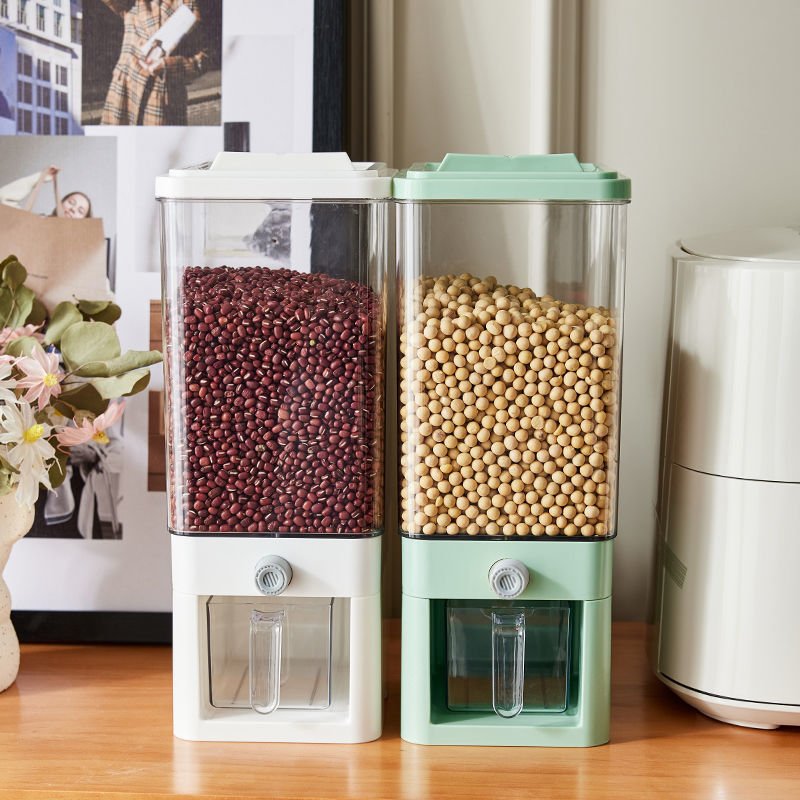 XJH Modern Clear Airtight Plastic Rice Coffee Soybeans and So on Kitchen Storage Dry Food Dispenser with Measuring Cup