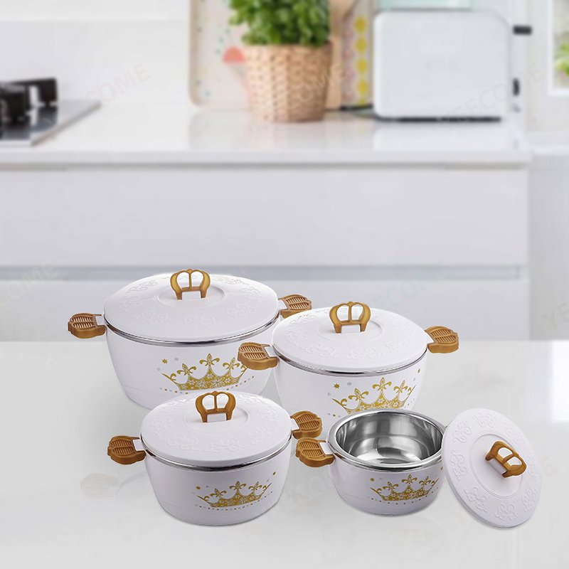 YJM3298-4 Capacity 1+2+4+6L Factory Direct Sale Stainless Steel Food Warmer Crown Design Casserole Food Storage Container