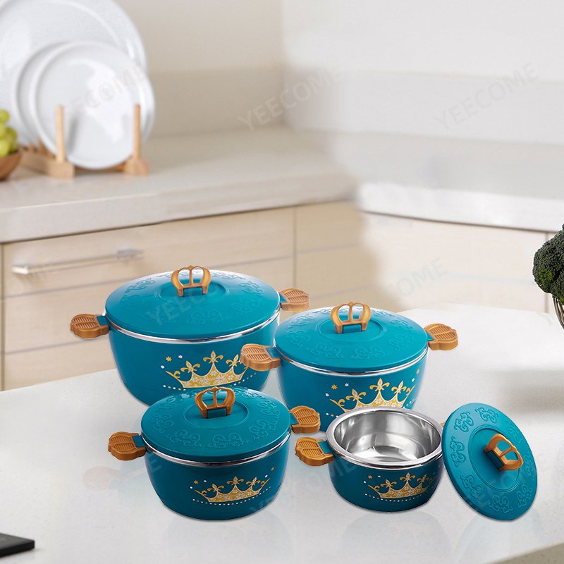 YJM3298-4 Capacity 1+2+4+6L Factory Direct Sale Stainless Steel Food Warmer Crown Design Casserole Food Storage Container
