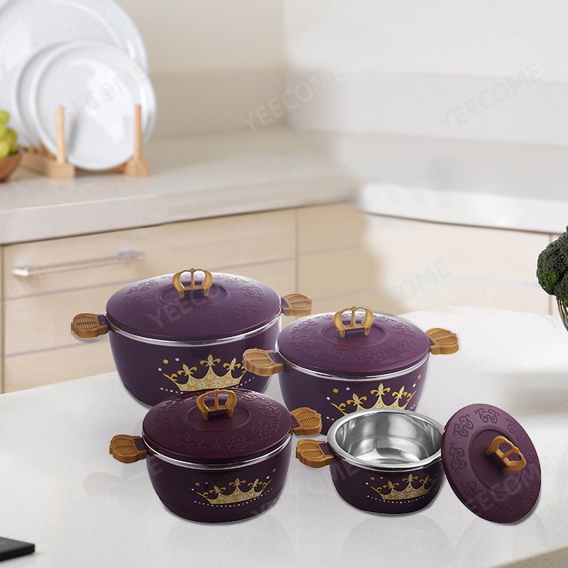 YJM3298-4 Capacity 1+2+4+6L Factory Direct Sale Stainless Steel Food Warmer Crown Design Casserole Food Storage Container