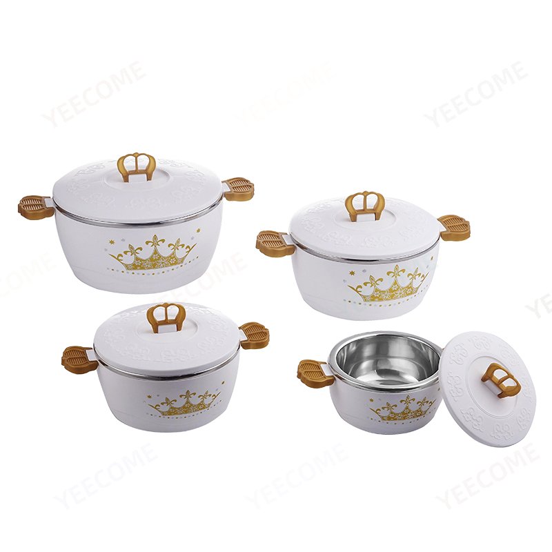 YJM3298-4 Capacity 1+2+4+6L Factory Direct Sale Stainless Steel Food Warmer Crown Design Casserole Food Storage Container
