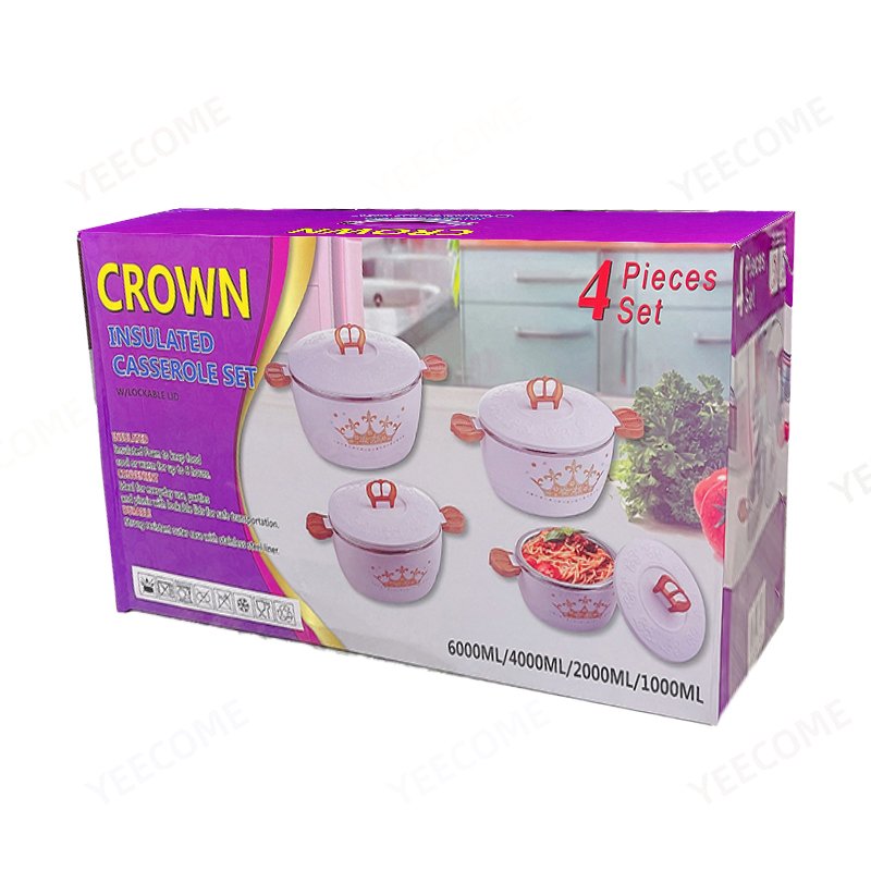 YJM3298-4 Capacity 1+2+4+6L Factory Direct Sale Stainless Steel Food Warmer Crown Design Casserole Food Storage Container