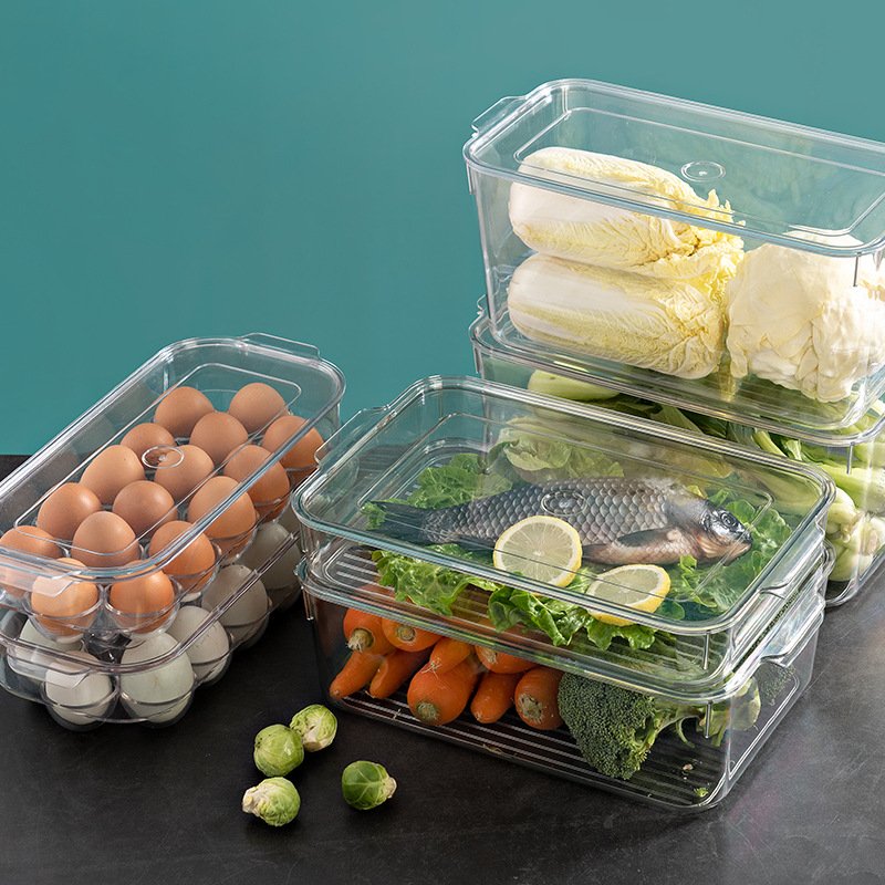 Transparent Freezer Fridge Food Organizer Container Vegetables Fruits Refrigerator Storage Box & Bins with Cover