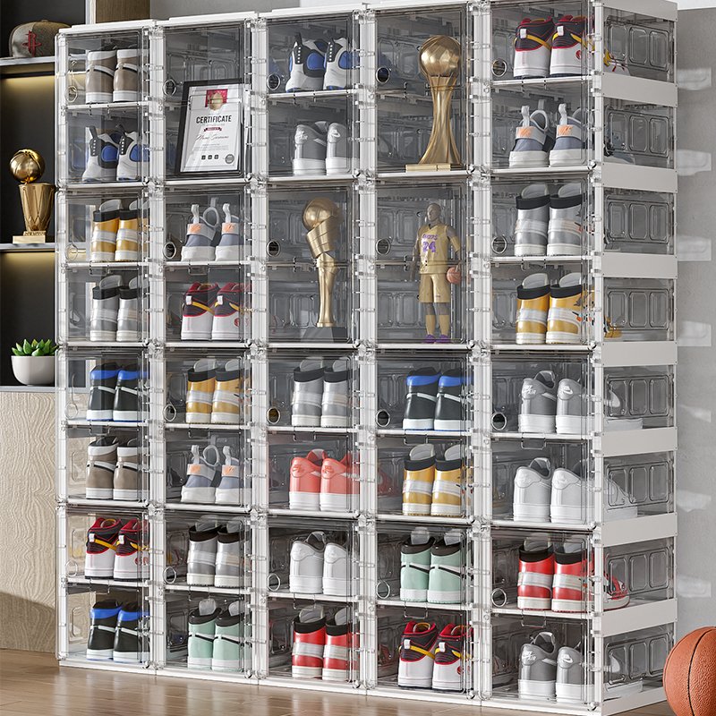 Acrylic Shoes Box Foldable Sneaker Shoe Boxes Transparent Tennis Clear Plastic living room Shoe Storage Bins with lids