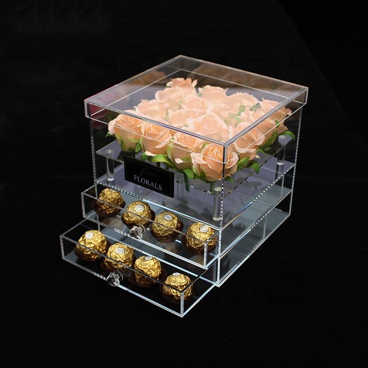 PromotionalLuxury Acrylic Flower Box Clear Acrylic Flower Box With Drawer Rectangle Acrylic Packing Box