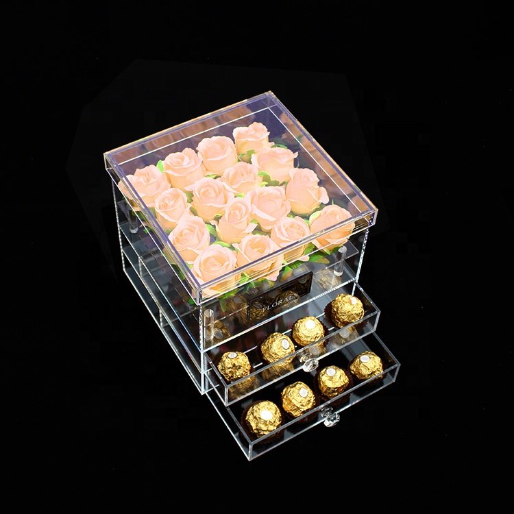PromotionalLuxury Acrylic Flower Box Clear Acrylic Flower Box With Drawer Rectangle Acrylic Packing Box
