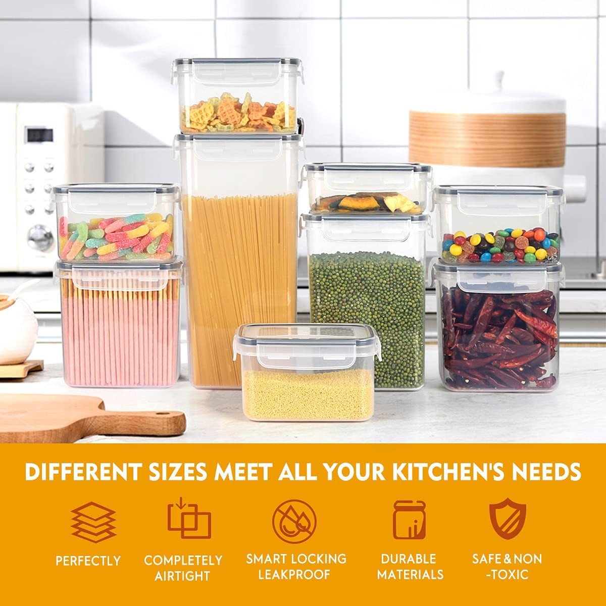 24 BPA Free Plastic Kitchen Airtight Storage Containers Pantry Containers with Lids For Cereals Dry Foods Flour and Sugar