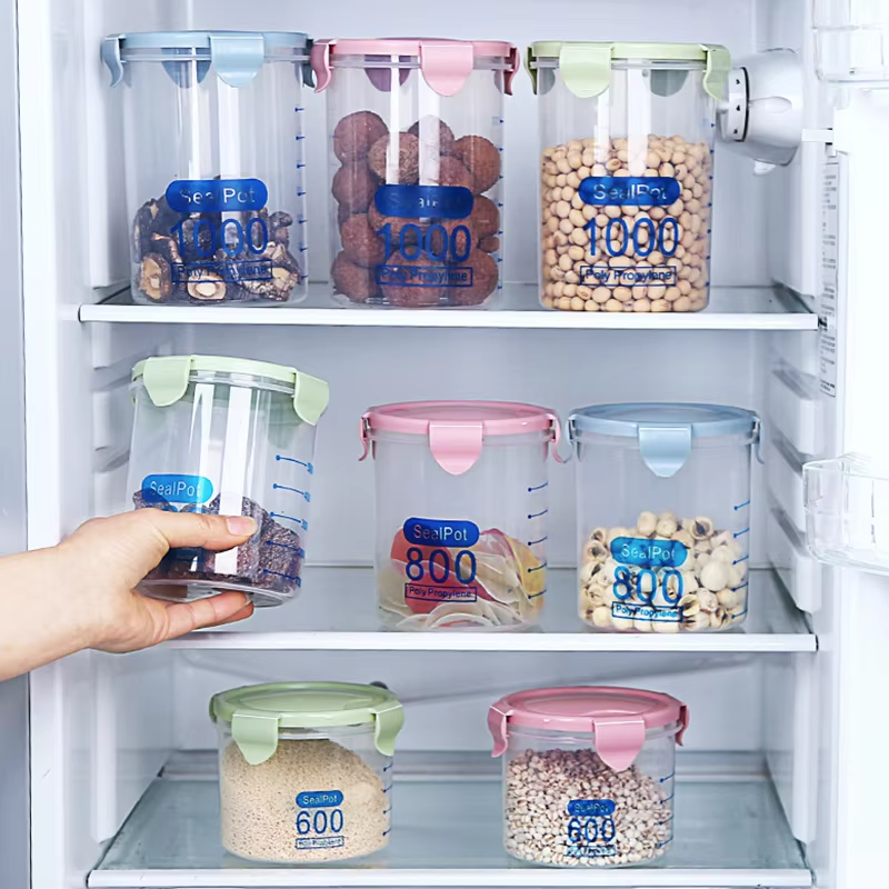 High Quality Transparent Plastic Food Storage Container with Airtight Lid for Home Use Wholesale Packaged Jar