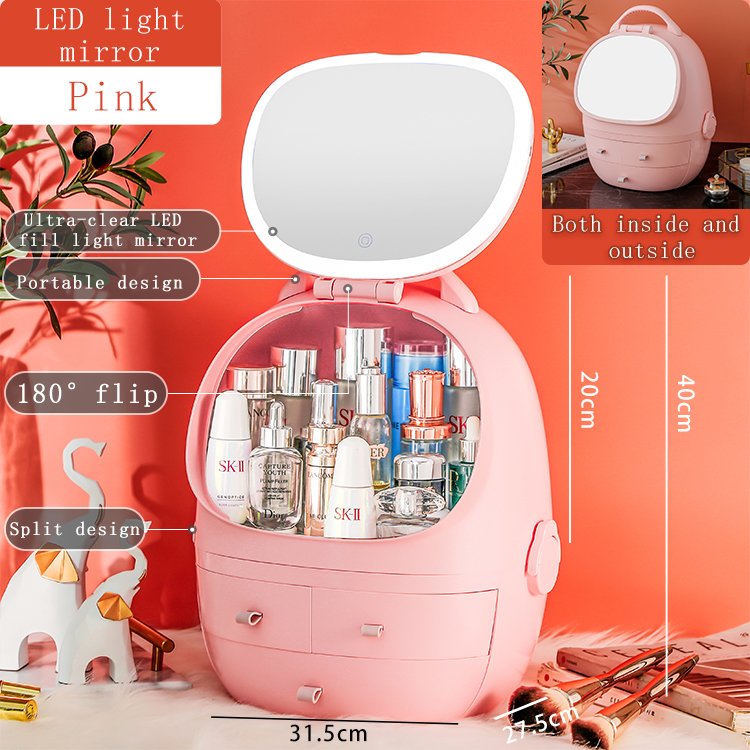 ABS Three-Layer Yikeyou Large Capacity Desktop Brush Packaging Boxes Fashion Makeup Organizer Bag With Lights And Mirrors