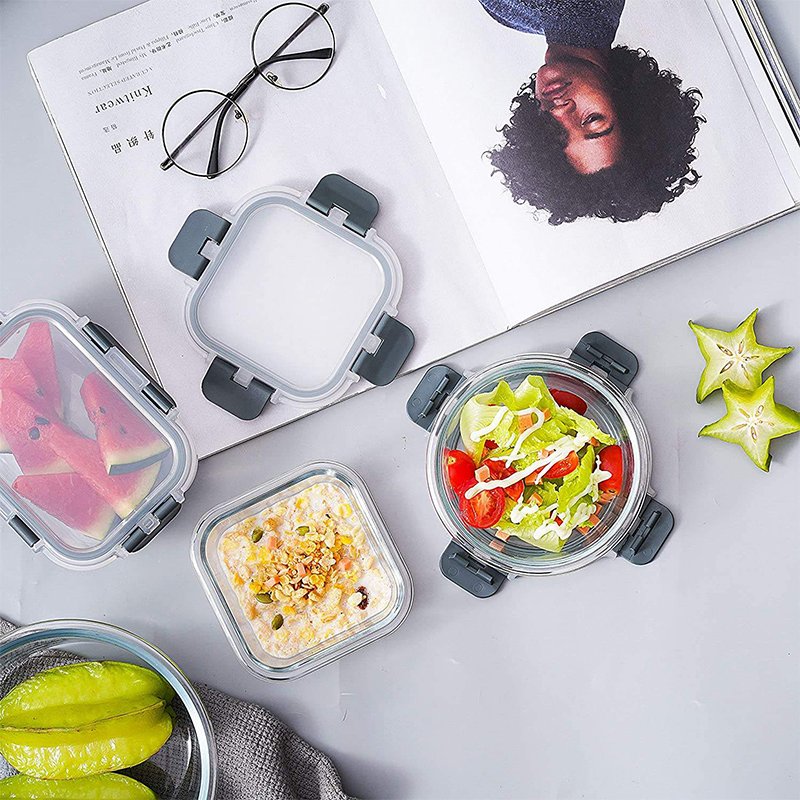 Multiple Shape & Size Leakproof Thick Glass Food Storage Containers With Lids Bento Boxes