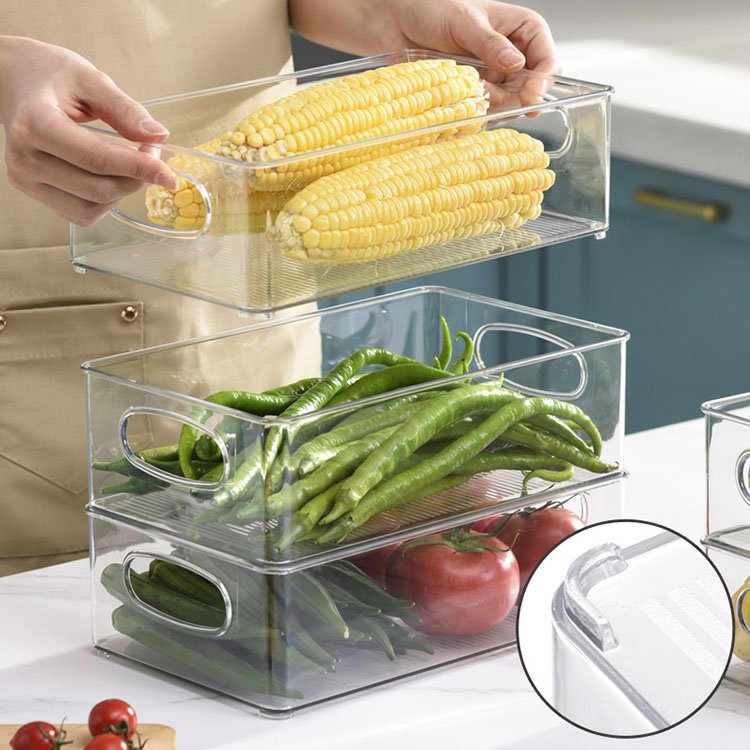 Stackable Kitchen Food Preservation BoxRefrigerator Bins Organizers Clear With Handle For Vegetable Food Storage Container