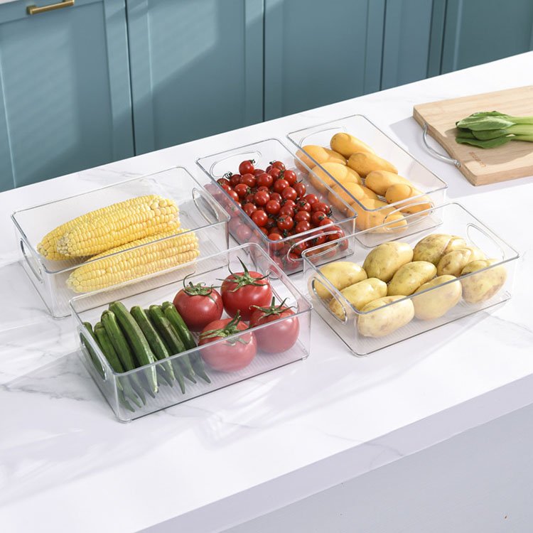 Stackable Kitchen Food Preservation BoxRefrigerator Bins Organizers Clear With Handle For Vegetable Food Storage Container