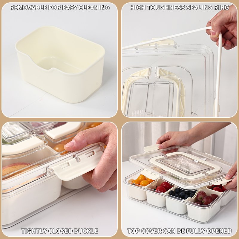 Kitchen Sealed Portable Plastic Spice Container Snack Storage Snackle Clear Divided Serving Veggie Tray Box With Lid And Handle
