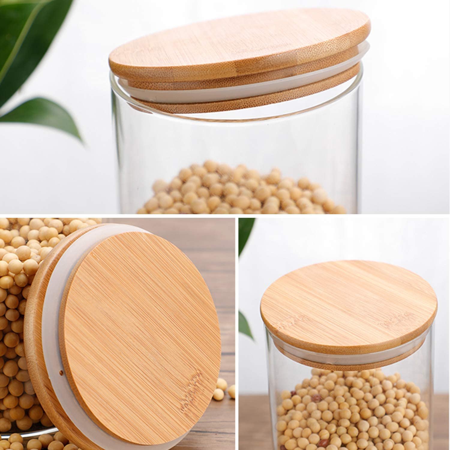 200ml-650ml Bamboo Glass Storage Jars Sealed Food and Herbs Storage Containers with Wooden Lid