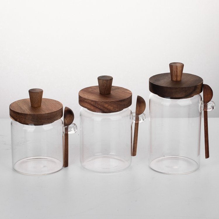 food storage glass Kitchen Storage Jug Set High Borosilicate Glass Jar Bamboo Wooden Spoon big glass containers for food storage