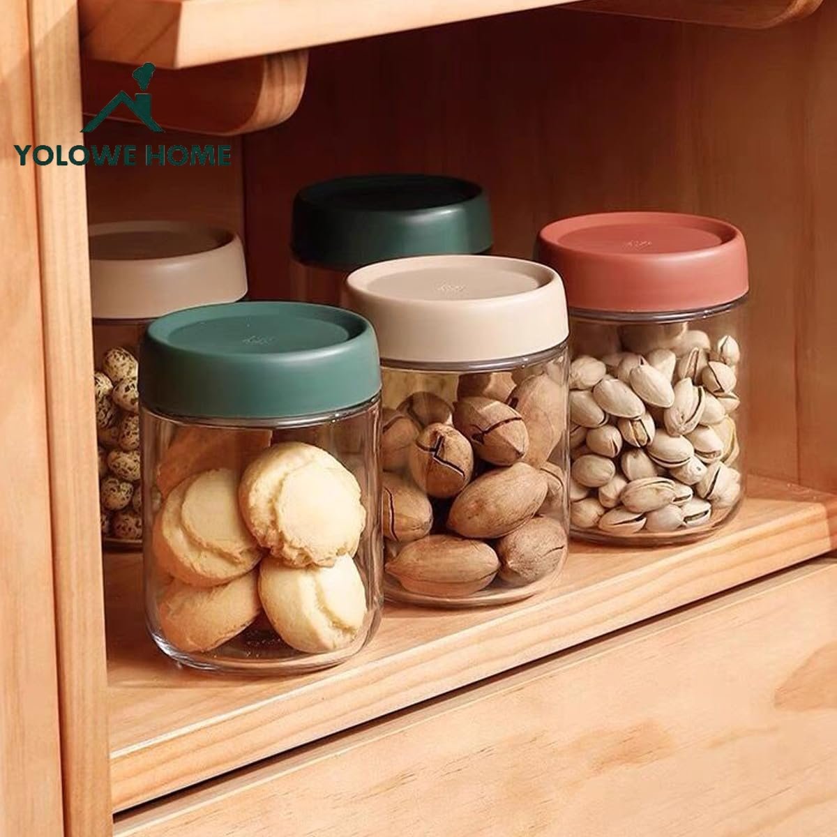 YOLOWE HOME Reusable Wide-Mouthed Mason Jars Screw-Top Glass Storage Bottles Overnight Oats Fruits Salad Dressings Sauces
