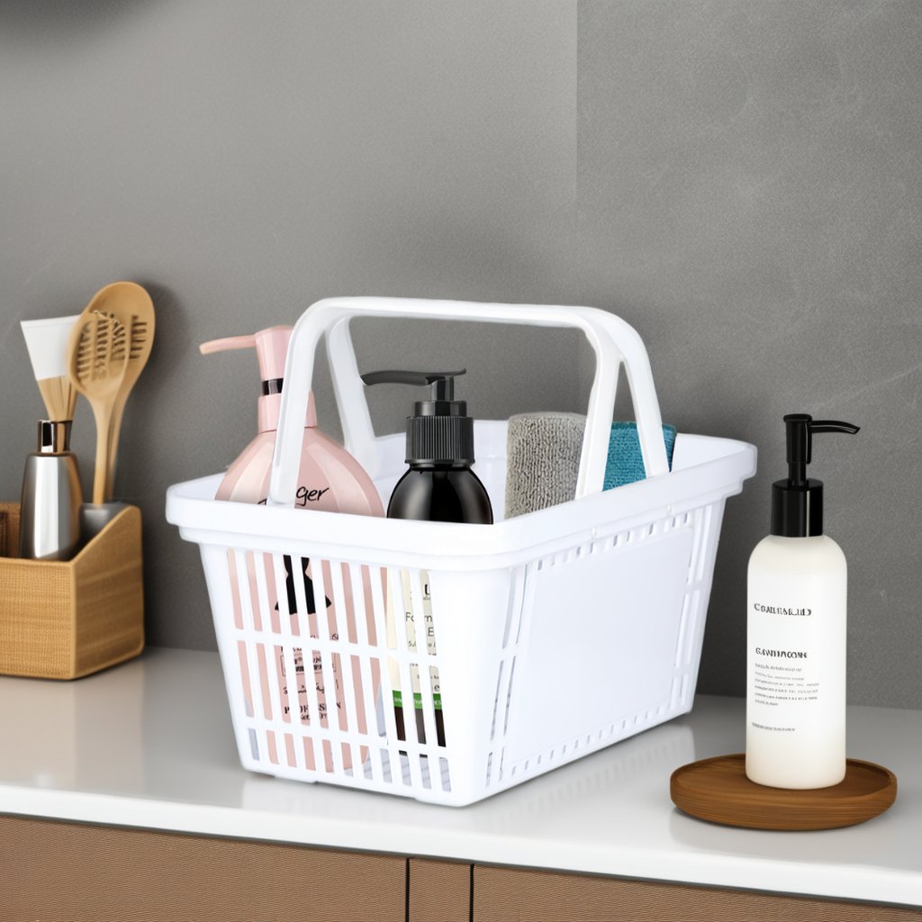 Plastic Storage Basket with Handle Portable Shower Caddy Tote Organizer Basket Bin for Bathroom Kitchen Dorm Room Bedroom
