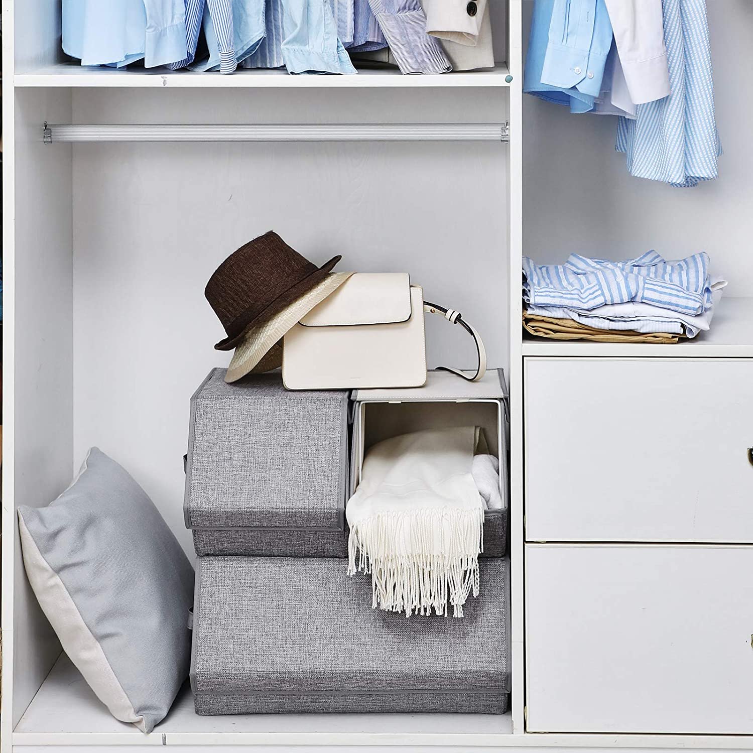 Houseware Cardboard Storage Box Organizer With Open Front cotton and linen fabric foldable storage box