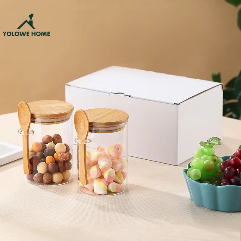 YOLOWE HOME 280ml/540ml Modern Design Glass Sealed Jar with Bamboo Lid Kitchen Food & Spice Storage Tools for Parties
